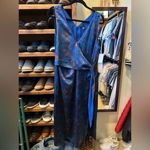 Halogen Blue Floral Wrap Dress